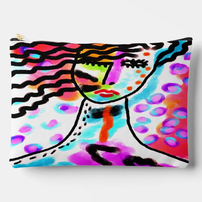 Hot Mess Abstract Digital Portrait of a Woman Accessory Pouch (Front)