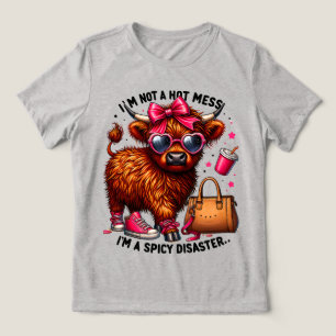 Hot Mess, Funny Highland Cow Tri-Blend Shirt