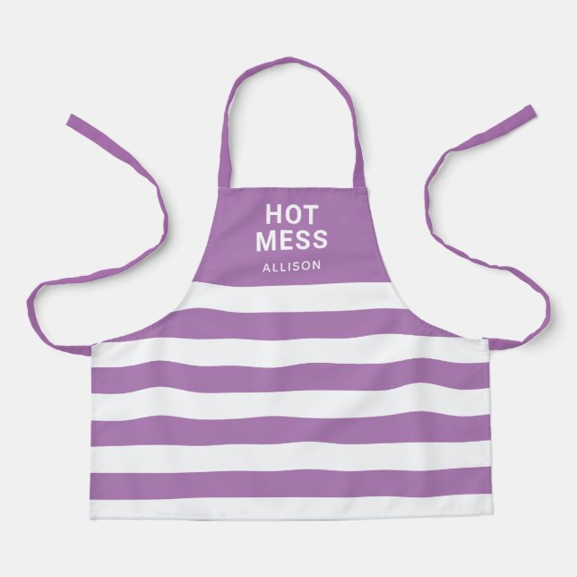 Hot Mess Funny Saying Purple Personalised Kids Apron (Front)