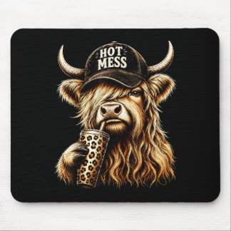 Hot Mess Highland Cow Funny Cute Coffee Lover Mouse Mat