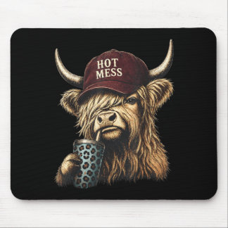 Hot Mess Highland Cow Funny Cute Coffee Lover Mouse Mat