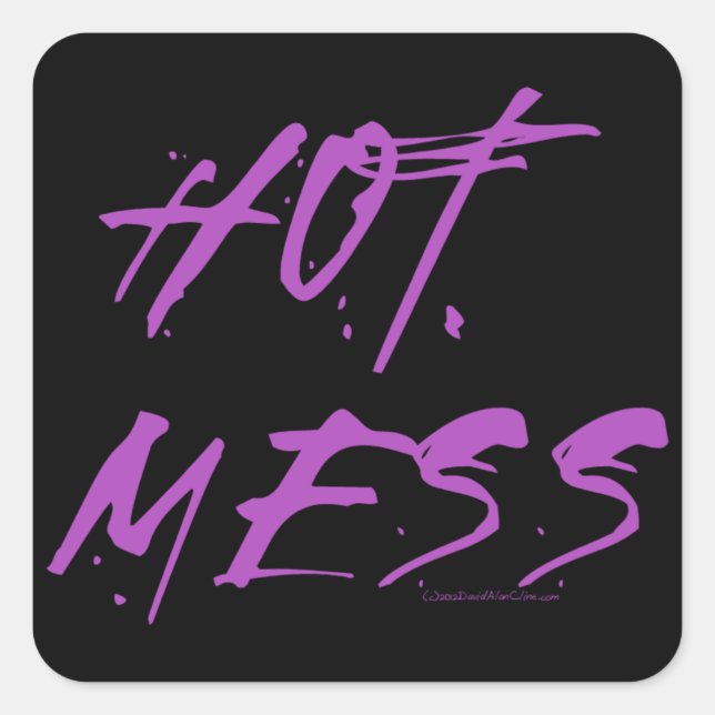 HOT MESS IN PURPLE SQUARE STICKER (Front)