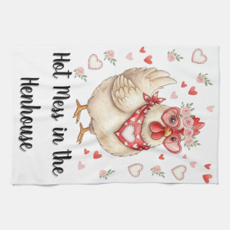 Hot Mess in the Henhouse Valentine Chicken Tea Towel