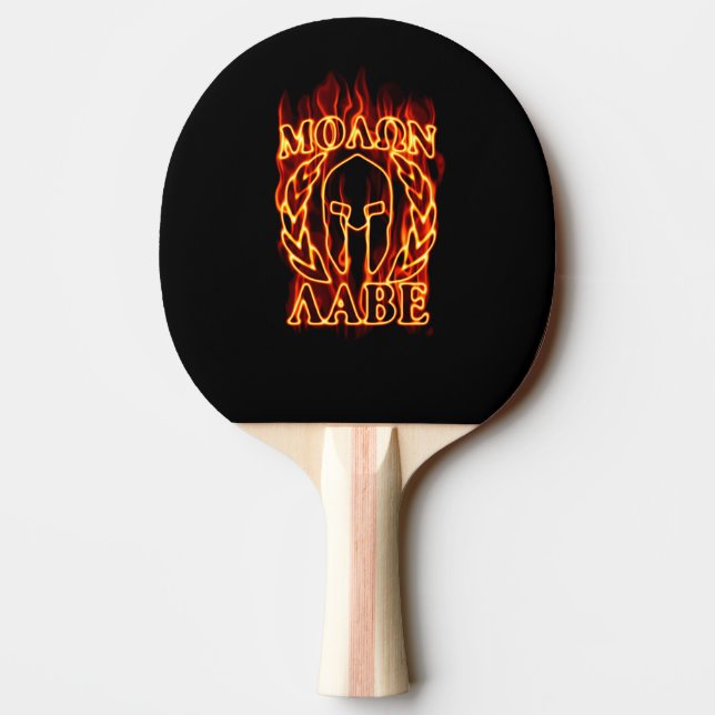 Hot Molon Labe Spartan Warrior Mask on Fire Ping Pong Paddle (Back)