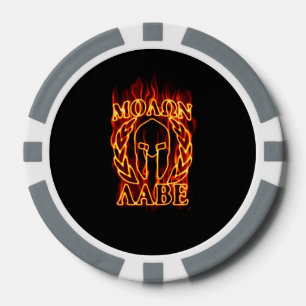 Hot Molon Labe Spartan Warrior Mask on Fire Poker Chips