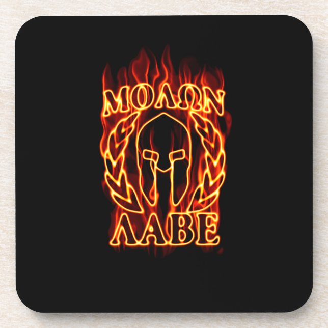 Hot Molon Labe Warrior Mask Laurels on Fire Coaster (Front)