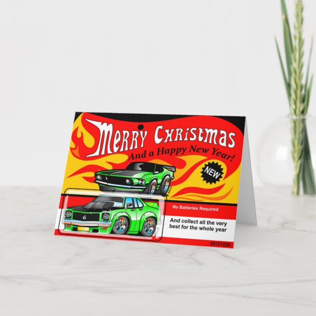 Hot Muscle Car Toy  Merry Christmas Happy New Year Holiday Card (Front)