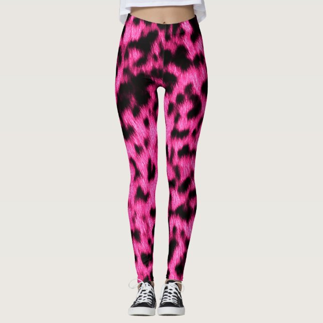Hot Neon Pink Cheetah Rave Love Leggings (Front)