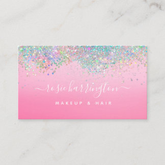 Hot Neon Pink Holographic Glitter Makeup Artist Business Card