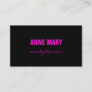Hot Neon Pink Script Black Bright Colourful Girly Business Card