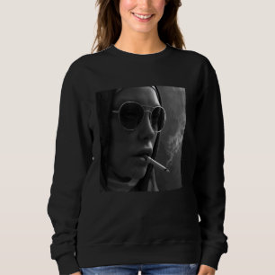 Hot nun smokes cigarette, rebellious none sweatshirt