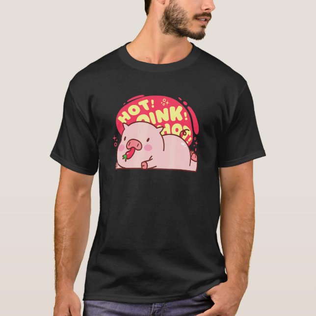 Hot Oink Hot Pig Eating Pepper Cute Food T-Shirt (Front)