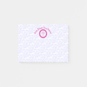 Hot or Bright Pink Christian Zig-Zag Cross White Post-it Notes