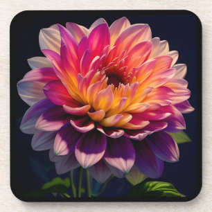 Hot Orange and Pink Dahlia Flower Coaster