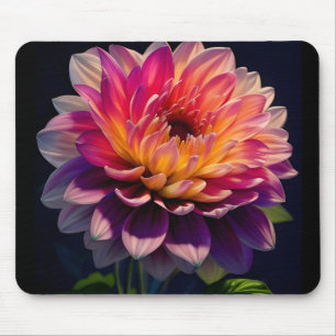 Hot Orange and Pink Dahlia Flower Mouse Mat