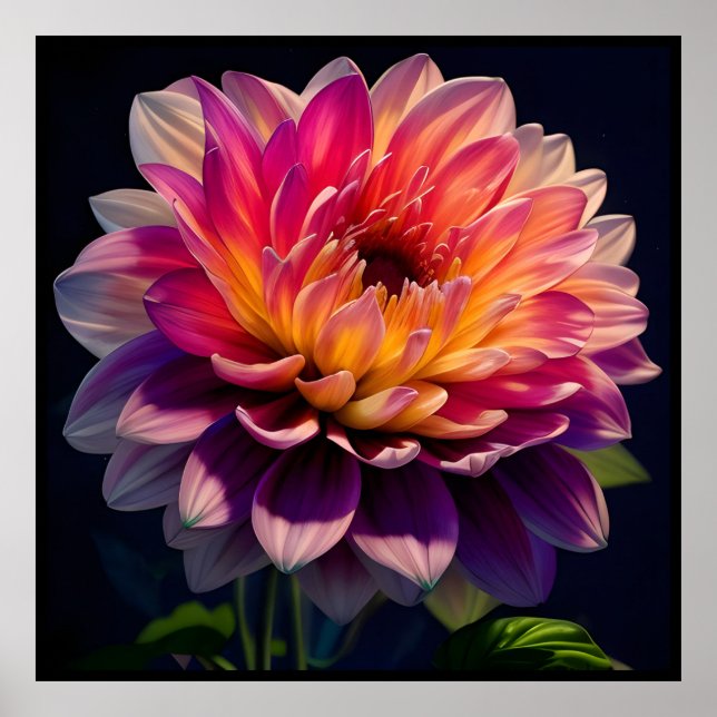 Hot Orange and Pink Dahlia Flower Poster (Front)