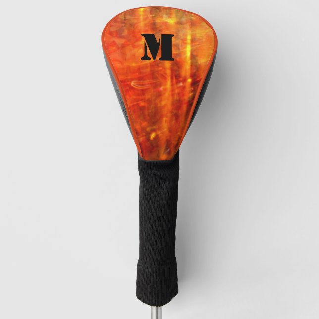 Hot Orange Flaming Monogram Design Golf Head Cover (Front)
