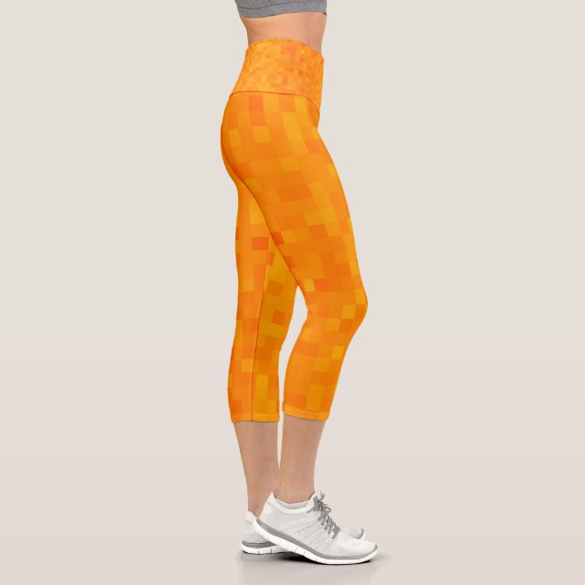 Hot Orange Shimmer Capris Leggings, (Right)