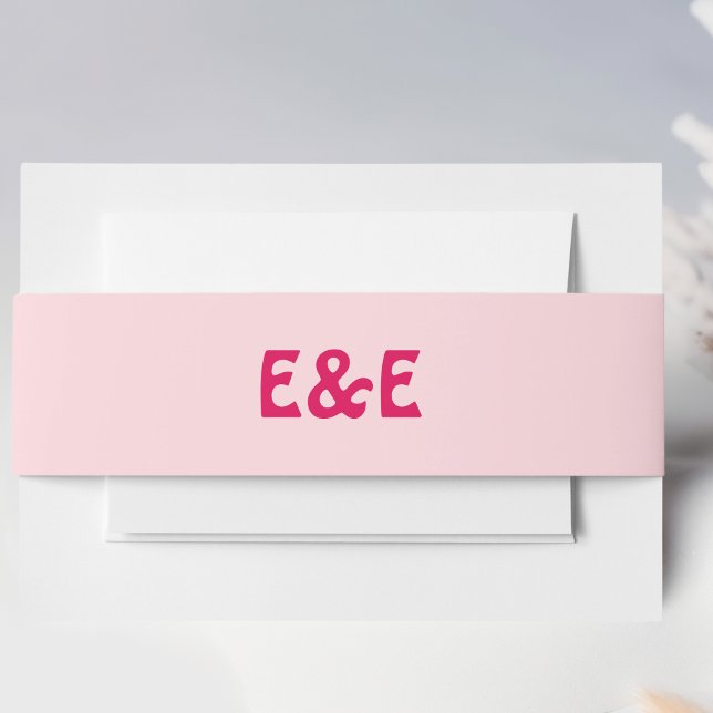 Hot & Pastel Pink Retro Monogrammed Wedding Invitation Belly Band (Creator Uploaded)