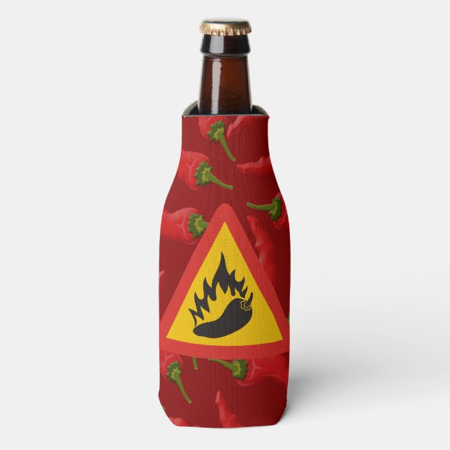Hot pepper danger sign bottle cooler (Bottle Front)