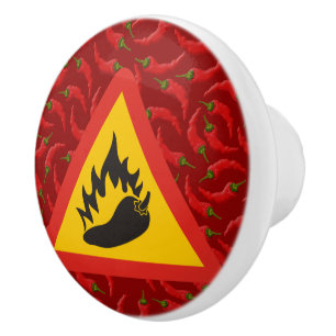 Hot pepper danger sign ceramic knob
