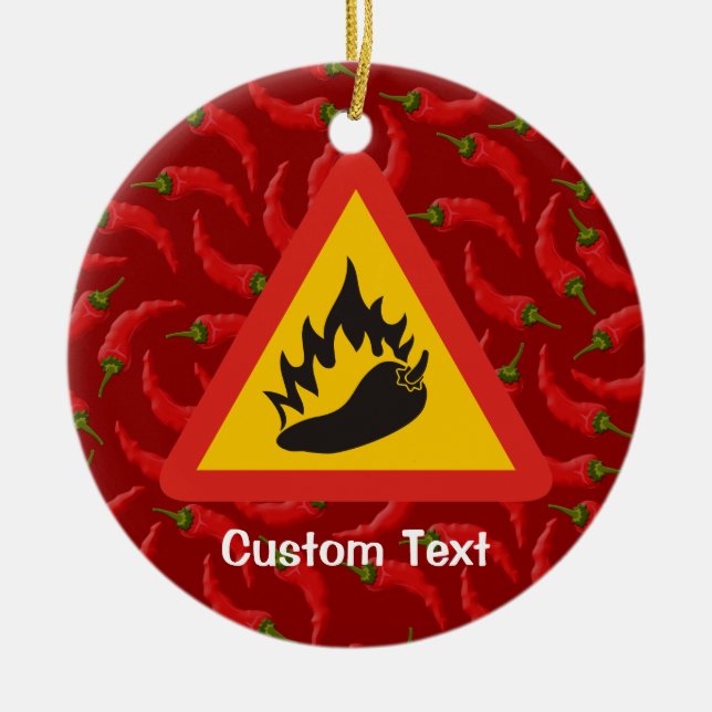 Hot pepper danger sign ceramic tree decoration (Front)