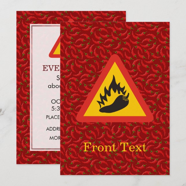 Hot Pepper Danger Sign Invitation (Front/Back)