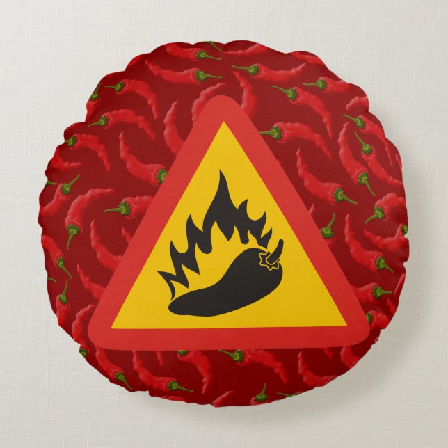 Hot pepper danger sign round cushion (Front)