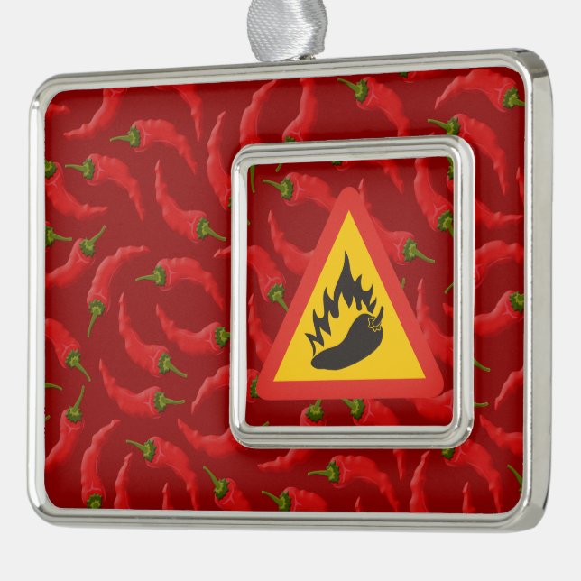 Hot pepper danger sign silver plated framed ornament (Left)