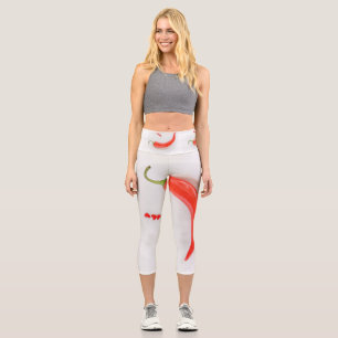 Hot pepper Hearts white red  Capri Leggings
