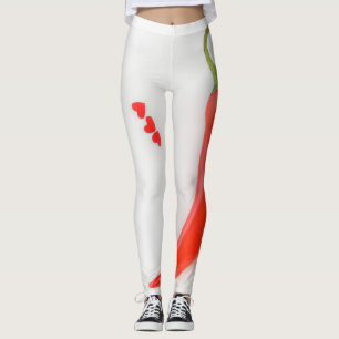 Hot pepper Hearts white red  Leggings