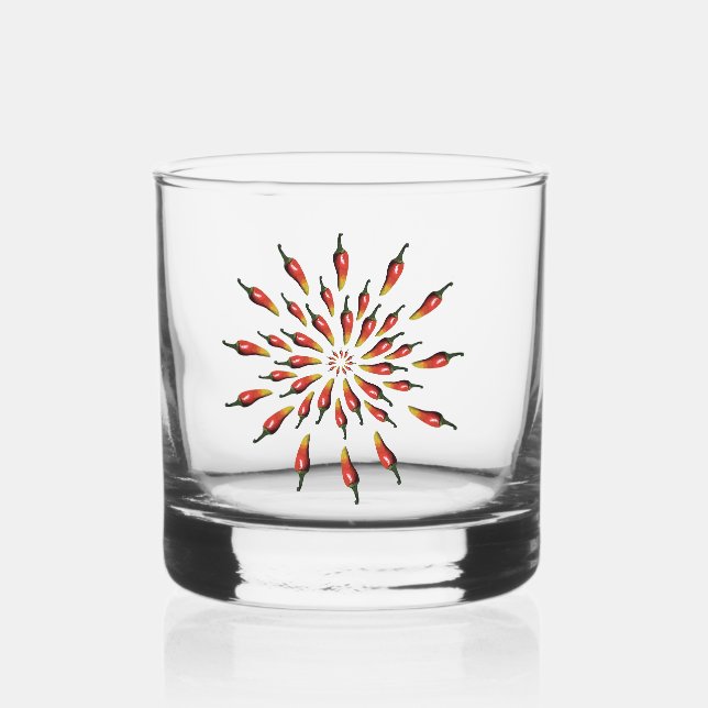 Hot Peppers Mandala Whiskey Glass (Front)