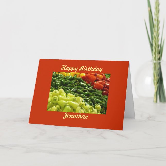 Hot Peppers Personalised Birthday Greeting Card (Front)