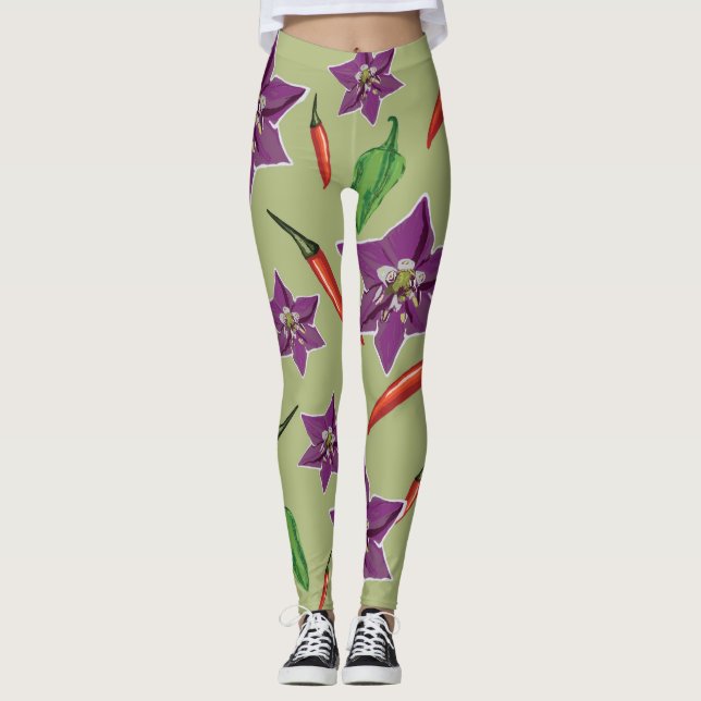 Hot Peppers, Purple Blossom Custom Leggings (Front)