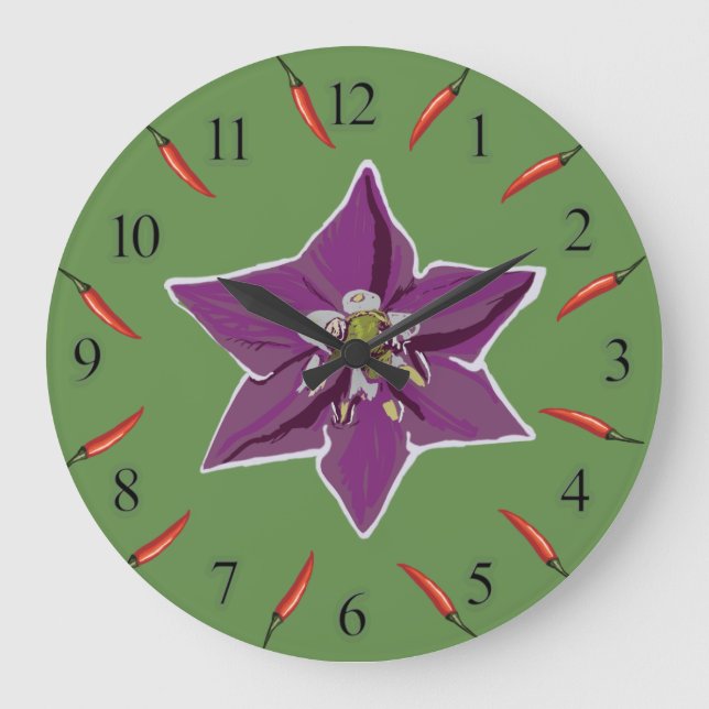Hot Peppers, Purple Blossom  Wall Clock (Front)