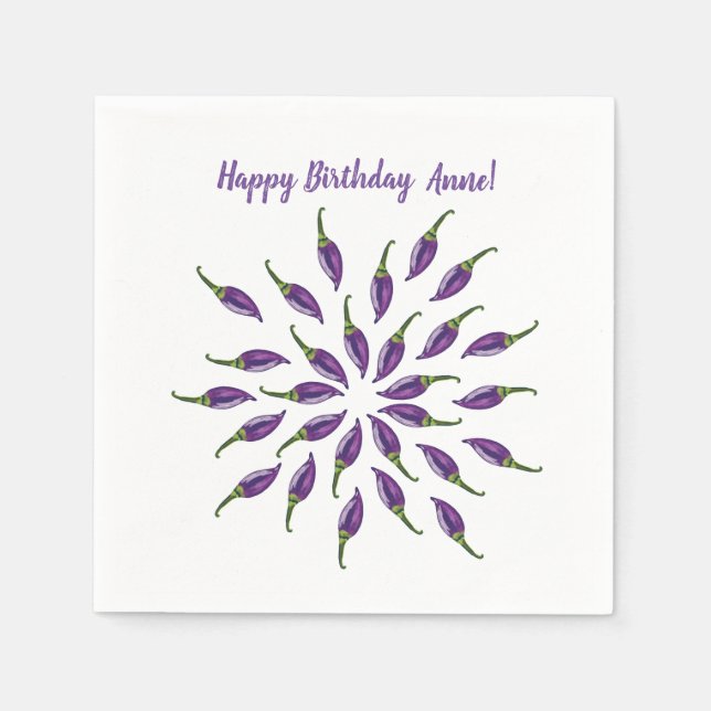 Hot Peppers Purple Mandala Art Napkin (Front)