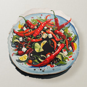 Hot Peppers Salad  Round Cushion