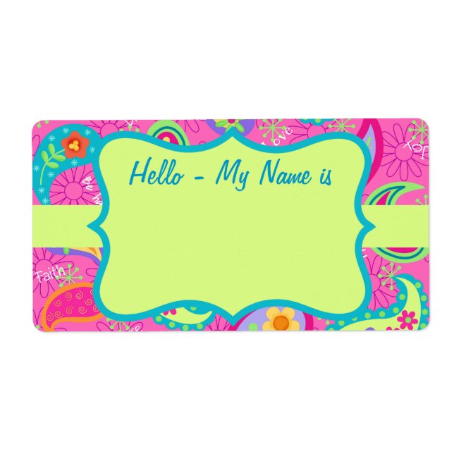Hot Pin Fuchsia Paisley Pattern Name Tag (Front)