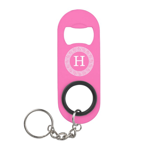 Hot Pink2 Wht Greek Key Rnd Frame Initial Monogram (Front)