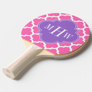 Hot Pink2 Wht Moroccan #5 Amethyst 3 Init Monogram Ping Pong Paddle