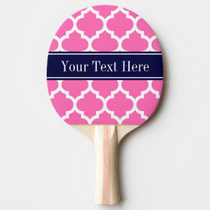 Hot Pink2 Wht Moroccan #5 Navy Blue Name Monogram Ping Pong Paddle