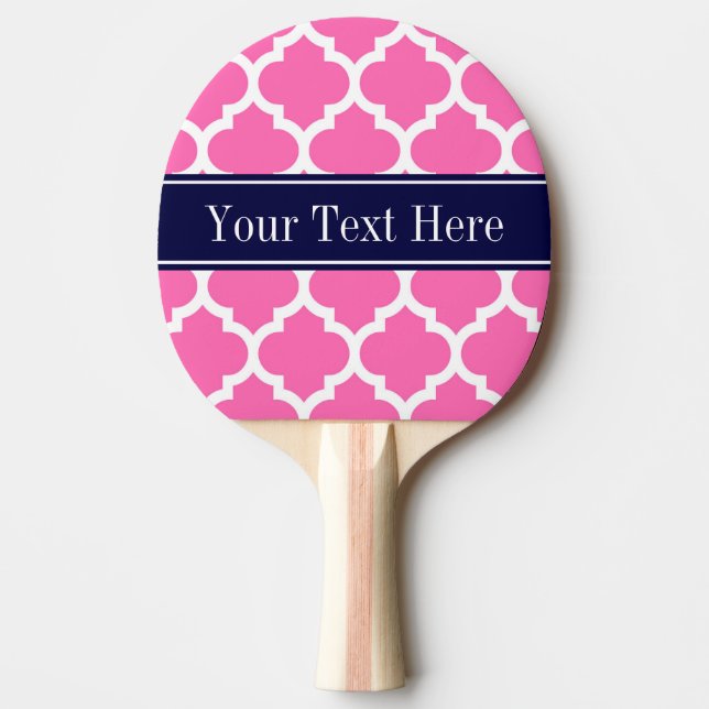 Hot Pink2 Wht Moroccan #5 Navy Blue Name Monogram Ping Pong Paddle (Front)