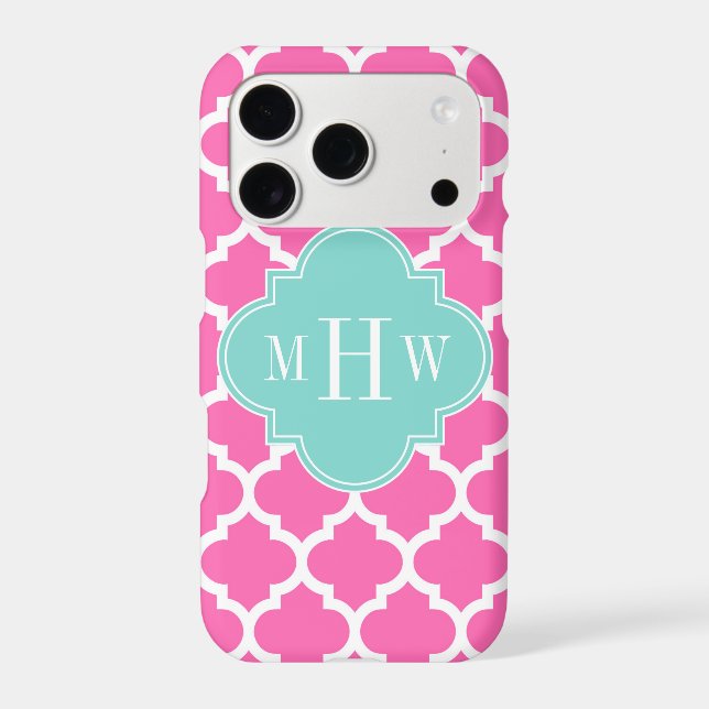 Hot Pink2 Wt Moroccan #5 Turquoise 3 Init Monogram (Back)