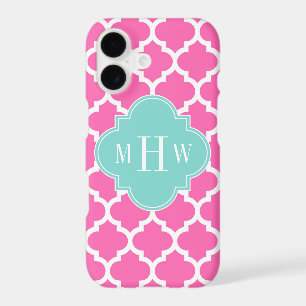 Hot Pink2 Wt Moroccan #5 Turquoise 3 Init Monogram