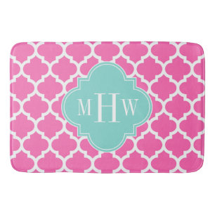 Hot Pink2 Wt Moroccan #5 Turquoise 3 Init Monogram Bath Mat