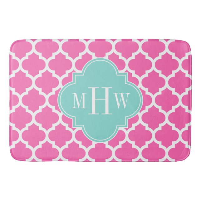 Hot Pink2 Wt Moroccan #5 Turquoise 3 Init Monogram Bath Mat (Front)