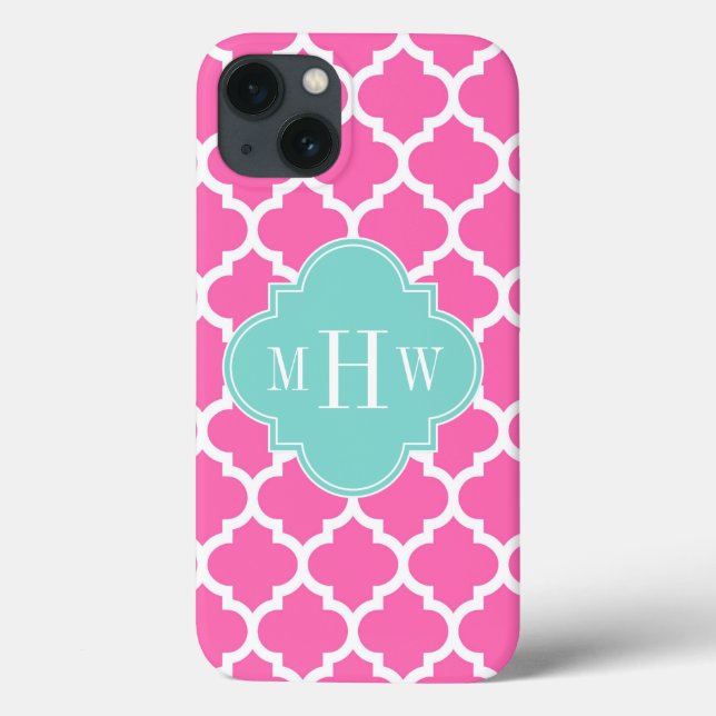 Hot Pink2 Wt Moroccan #5 Turquoise 3 Init Monogram Case-Mate iPhone Case (Back)