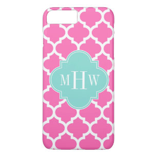 Hot Pink2 Wt Moroccan #5 Turquoise 3 Init Monogram iPhone 8 Plus/7 Plus Case