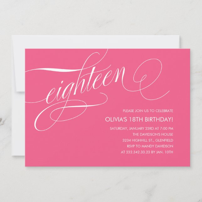 Hot Pink 18th Birthday Party Invitations (Front)