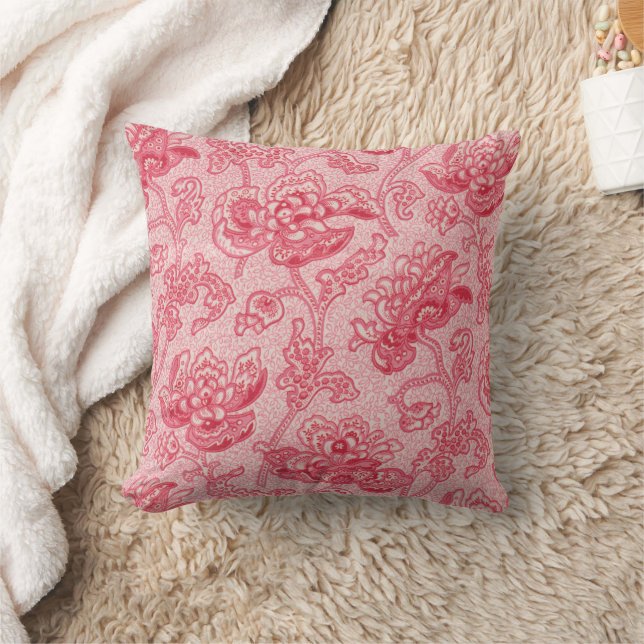 Hot Pink 1920 Floral Throw Pillow (Blanket)